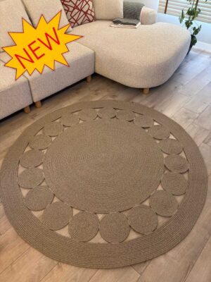 Cookie Yuvarlak Jüt Hasırlı El Örgüsü Kilim Halı