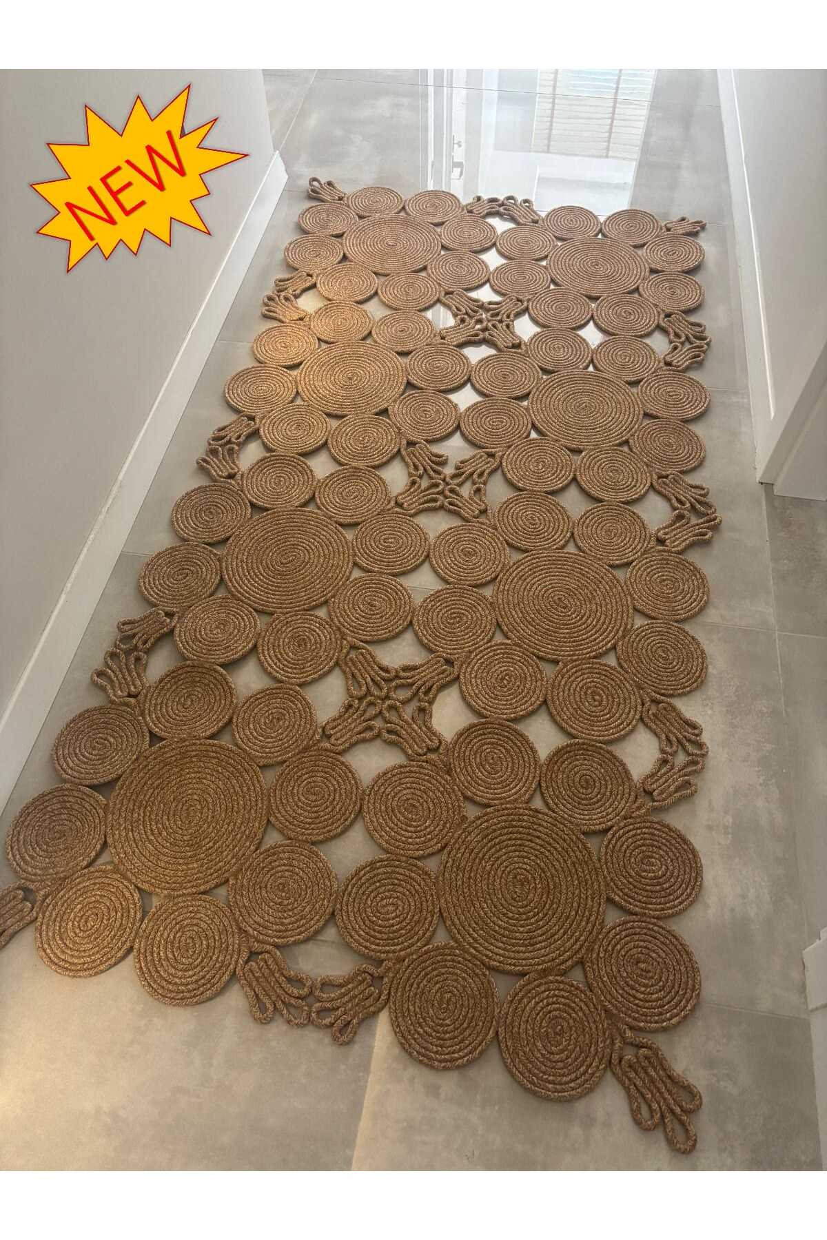 Camélia Natural Halat Hasır Kilim – Spiral Desenli Bohem Antre Salon Mutfak Yatak Odası