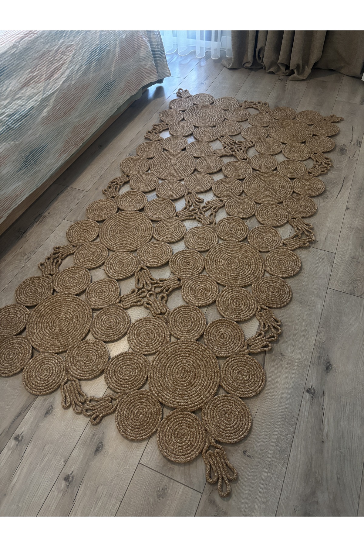 Camélia Natural Halat Hasır Kilim – Spiral Desenli Bohem Antre Salon Mutfak Yatak Odası - Görsel 3