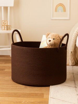 Clover Özel Pamuklu Saplı Jüt Battaniye Sepeti Hasır Oyuncak Sepeti Jüt Çamaşır Sepeti 40-30