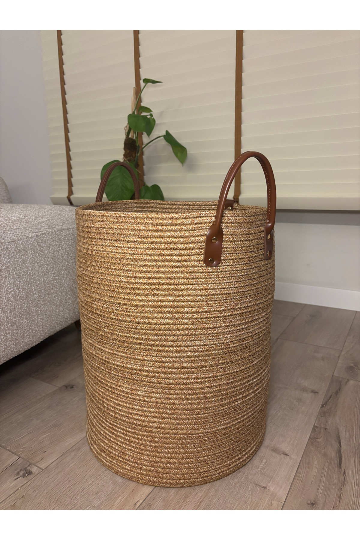 Cinchy Büzgü Astarlı, Dekoratif Deri Saplı, 45 cm X 36 cm Dayanıklı Toparlayıcı Sepet - Görsel 3