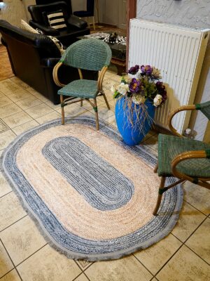 Jüt Desen Dijital Baskı Yıkanabilir Kaymaz Taban Leke Tutmaz Oval Jut Desen Halı Kilim