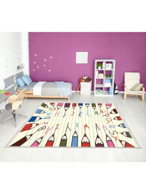 Dijital Baskı Kaymaz Taban Makinede Yıkanabilir Alfabe Desenli Çocuk Odası Halısı