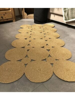 Maise Dikdörtgen Dekoratif Jüt Örme Naturel Hasır Halı Kilim Yolluk