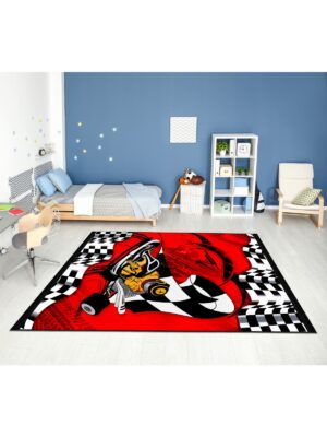 Dijital Baskı Kaymaz Taban Makinede Yıkanabilir Ralli Desenli Çocuk Odası Halısı