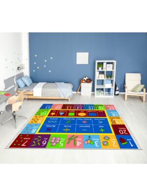 Dijital Baskı Kaymaz Taban Makinede Yıkanabilir Ingilizce Öğreten Desenli Çocuk Odası Halısı
