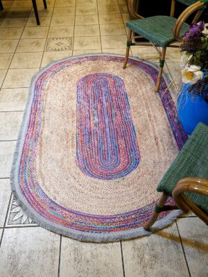 Jüt Desen Dijital Baskı Yıkanabilir Kaymaz Taban Leke Tutmaz Oval Jut Desen Halı Kilim