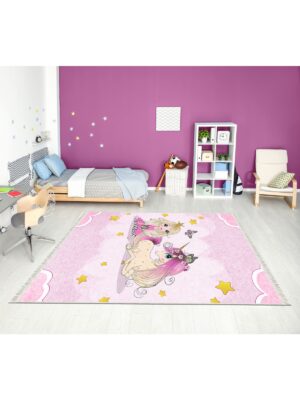 Dijital Baskı Kaymaz Taban Makinede Yıkanabilir Unicorn Desenli Çocuk Odası Halısı