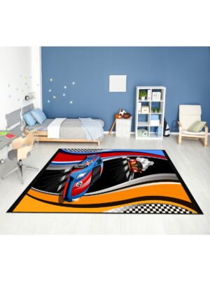 Alternative view of Dijital Baskı Kaymaz Taban Makinede Yıkanabilir Arabalı Desenli Çocuk Odası Halısı