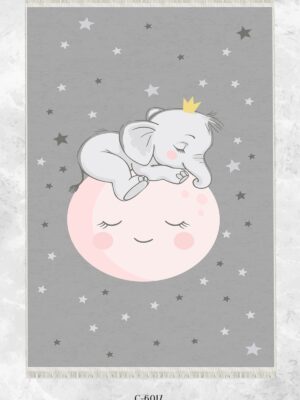 Alternative view of Dijital Baskı Kaymaz Taban Makinede Yıkanabilir Aya Uyuyan Fil Desenli Çocuk Odası Halısı