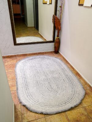 Alternative view of Gri Örgü Baskı Jüt Desen Dijital Baskı Yıkanabilir Kaymaz Taban Leke Tutmaz Oval Desen Halı Kilim