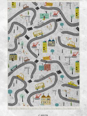 Alternative view of Dijital Baskı Kaymaz Taban Makinede Yıkanabilir Yollu Desenli Çocuk Odası Halısı