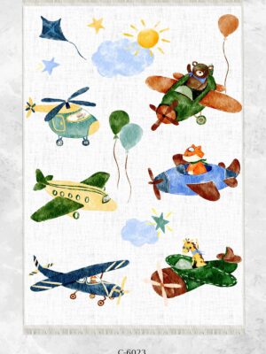 Alternative view of Dijital Baskı Kaymaz Taban Makinede Yıkanabilir Uçan Hayvanlı Desenli Çocuk Odası Halısı