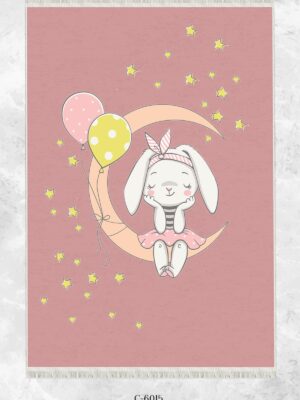 Dijital Baskı Kaymaz Taban Makinede Yıkanabilir Ayda Oturan Kız Desenli Çocuk Odası Halısı