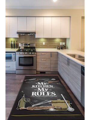 Chef Koleksiyon Oklavalı Mutfak Halıları, Mutfak Yollukları, Kaymaz Pamuk Taban Yıkanabilir Halılar