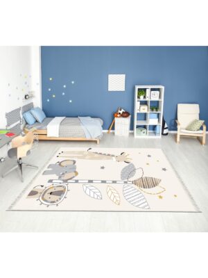 Dijital Baskı Kaymaz Taban Makinede Yıkanabilir Hayvanlar Alemi Desenli Çocuk Odası Halısı