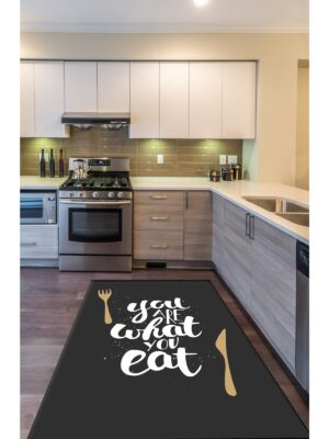 Chef Koleksiyon Çilekli Mutfak Halıları, Mutfak Yollukları, Kaymaz Pamuk Taban Yıkanabilir Halılar