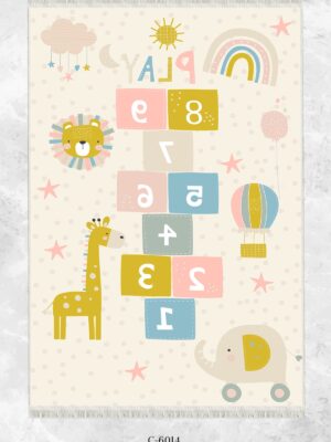 Alternative view of Dijital Baskı Kaymaz Taban Makinede Yıkanabilir Zurafalı Seksekli Desenli Çocuk Odası Halısı