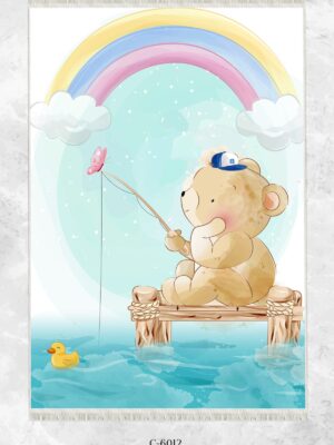 Alternative view of Dijital Baskı Kaymaz Taban Makinede Yıkanabilir Balık Tutan Ayıcık Desenli Çocuk Odası Halısı