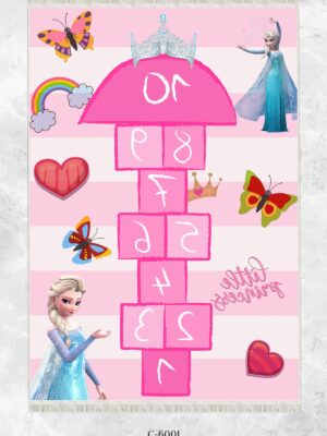 Alternative view of Dijital Baskı Pamuk Taban Makinede Yıkanabilir Pembe Gökkuşağı Seksek Desenli Çocuk Odası Halısı