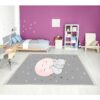 Dijital Baskı Kaymaz Taban Makinede Yıkanabilir Aya Uyuyan Fil Desenli Çocuk Odası Halısı