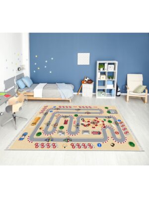 Alternative view of Dijital Baskı Kaymaz Taban Makinede Yıkanabilir Motor Ralli Desenli Çocuk Odası Halısı