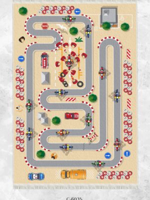 Dijital Baskı Kaymaz Taban Makinede Yıkanabilir Motor Ralli Desenli Çocuk Odası Halısı