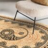 Yin Yang Denge Baskılı Jüt Görünümlü Dijital Baskılı Kilim, Çift Taraflı Örme Üzeri Baskı Jüt Kilim