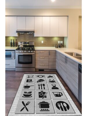 Chef Koleksiyon Mermerli Mutfak Halıları, Mutfak Yollukları, Kaymaz Pamuk Taban Yıkanabilir Halılar