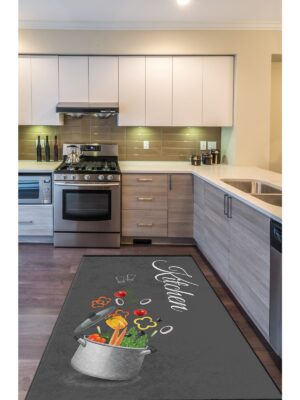 Chef Koleksiyon Sebzeli Mutfak Halıları, Mutfak Yollukları, Kaymaz Pamuk Taban Yıkanabilir Halılar