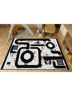 Dijital Baskı Kaymaz Taban Makinede Yıkanabilir Öğretici Trafik Desenli Çocuk Odası Halısı