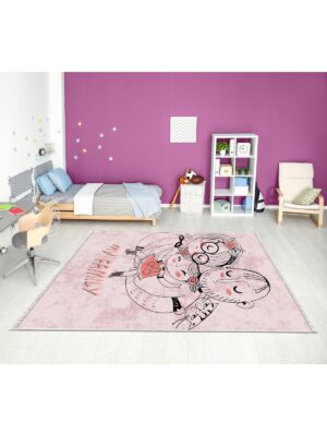 Dijital Baskı Kaymaz Taban Makinede Yıkanabilir My Famliy Desenli Çocuk Odası Halısı
