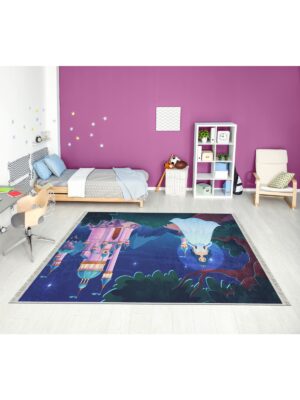 Dijital Baskı Kaymaz Taban Makinede Yıkanabilir Prensesli Desenli Çocuk Odası Halısı