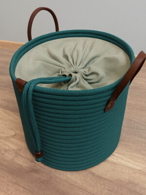 Cinchy deri saplı büzgü astarlı 40x30 cm saklama sepeti