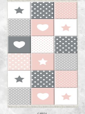 Alternative view of Dijital Baskı Kaymaz Taban Makinede Yıkanabilir Yıldızlı ve Kalpli Desenli Çocuk Odası Halısı