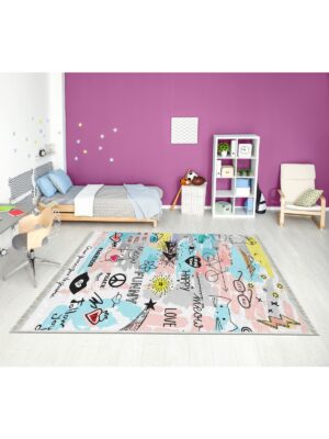 Alternative view of Dijital Baskı Kaymaz Taban Makinede Yıkanabilir Neşeli Desenli Çocuk Odası Halısı