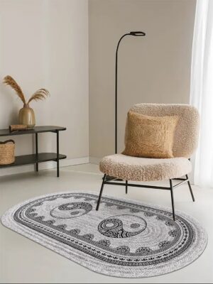 Alternative view of Yin Yang Denge Baskılı Jüt Görünümlü Dijital Baskılı Kilim, Çift Taraflı Örme Üzeri Baskı Jüt Kilim