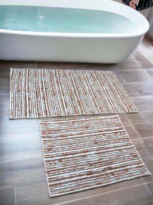 Scherbatsky Makine Dokuması Pamuklu Kaymaz Taban Şönil Modern 2 Li Banyo Paspas Takımı