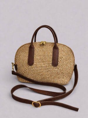 Alin Ekstra Hafif Yumuşak Halat Hakiki Deri Detaylı Hasır Kadın El ve Omuz Çantası