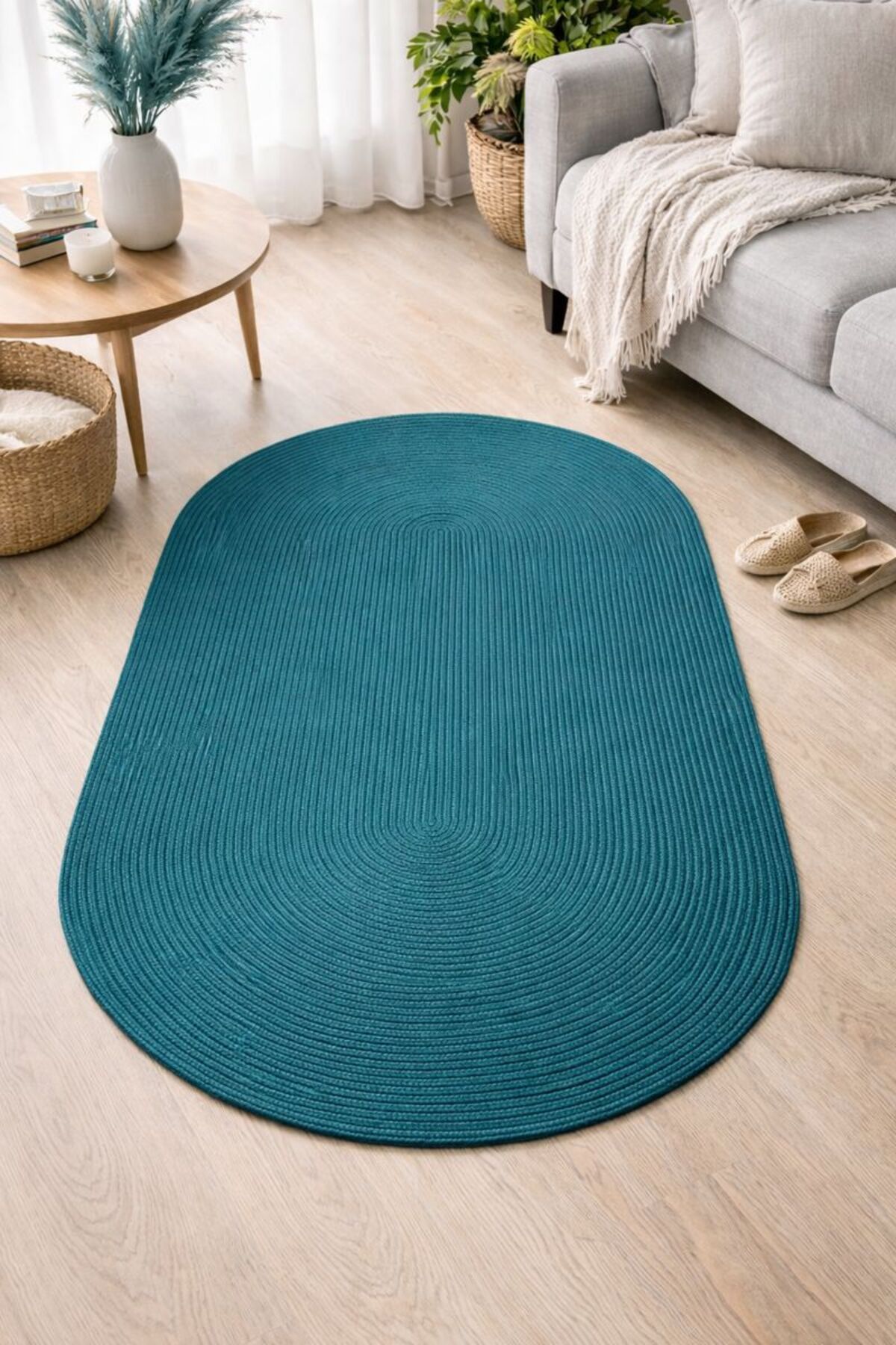 Galileo Oval Jüt Yuvarlak Hasır Görünümlü Klasik Halı Kilim