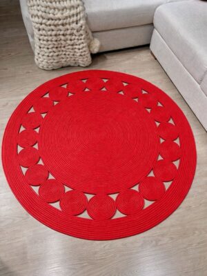 Cookie Yuvarlak Jüt Hasırlı El Örgüsü Kilim Halı