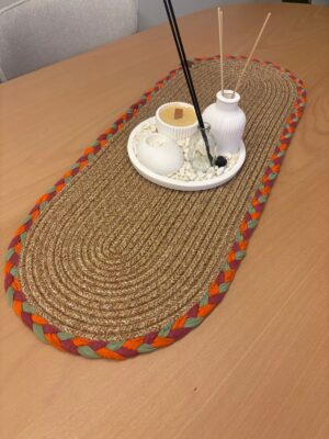 Sera Amerikan Servis El Yapımı Pamuklu Natural Jüt Örgü Detaylı Hasır Runner 30x80