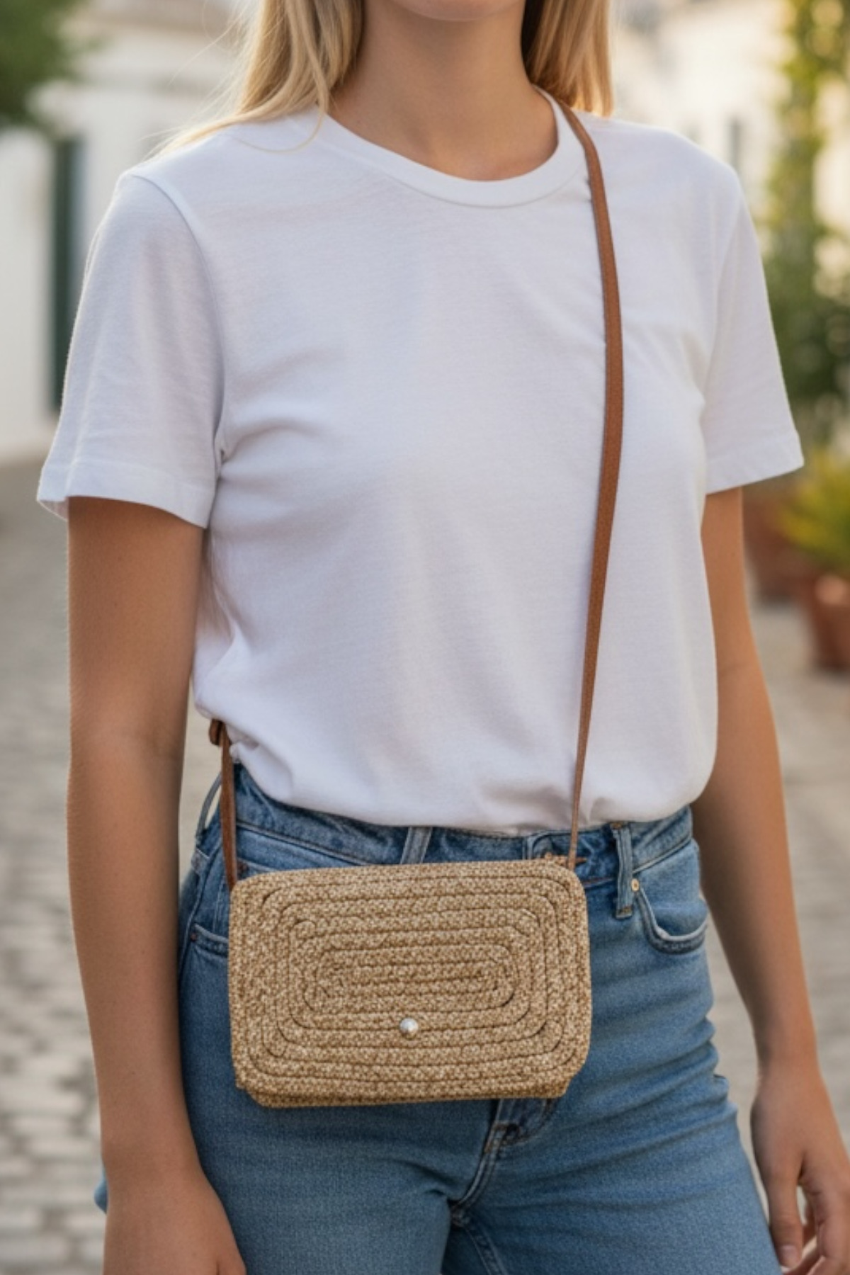 Blaze 3 Bölmeli Hasır Telefon Çantası Hakiki Deri Askılı Çapraz Çanta, Ekstra Yumuşak Halat Dokulu - Görsel 5