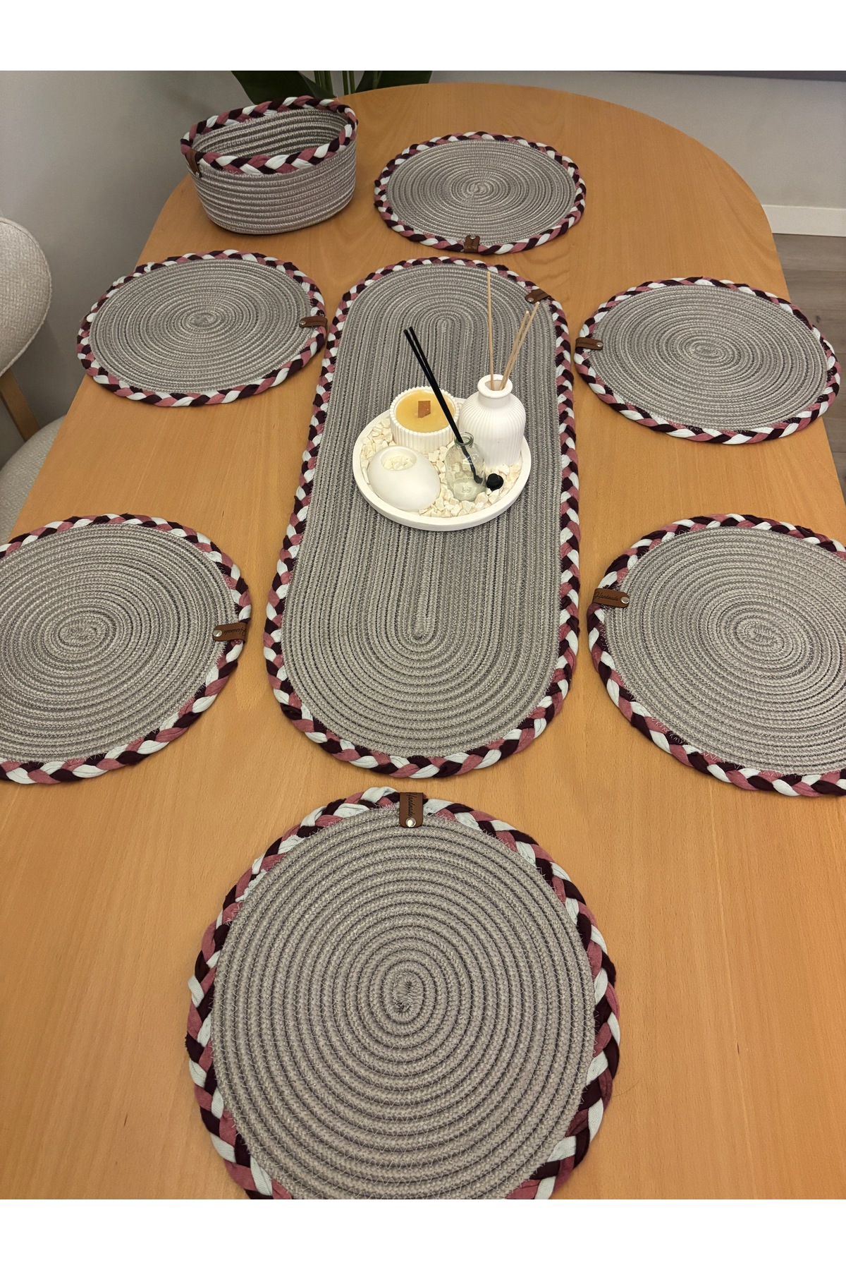 Sera Hasır Sofra Seti 6’lı Supla + 1 Runner + 1 Ekmeklik Doğal El Yapımı Amerikan Servis - Görsel 4