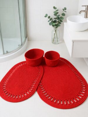 Alternative view of Terra 4’lü Banyo Seti – 2’li Oval Paspas & 2’li Oval Sepet, Doğal Halat Dokuma, El Yapımı - Premium