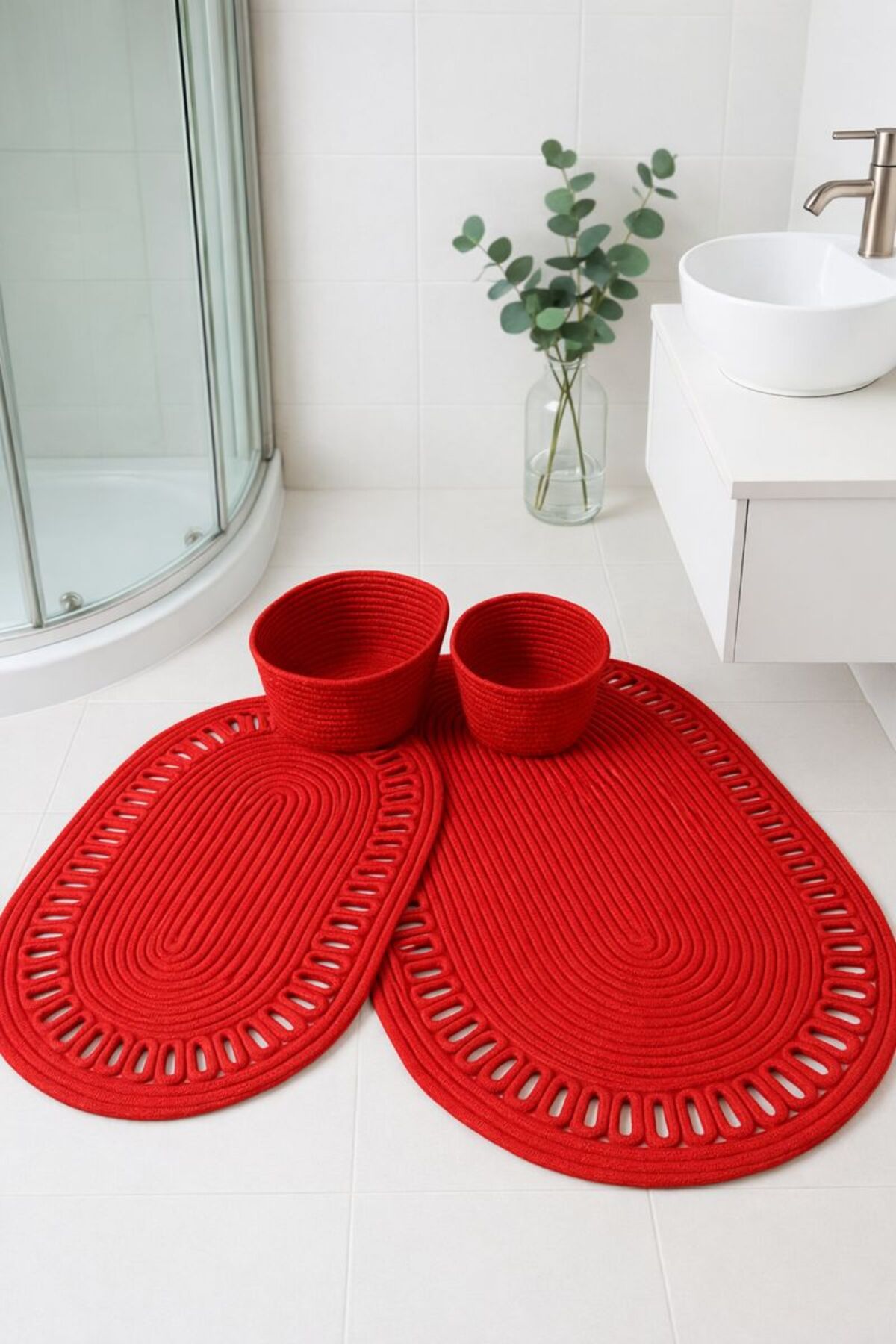 Alternative view of Terra 4’lü Banyo Seti – 2’li Oval Paspas & 2’li Oval Sepet, Doğal Halat Dokuma, El Yapımı - Premium