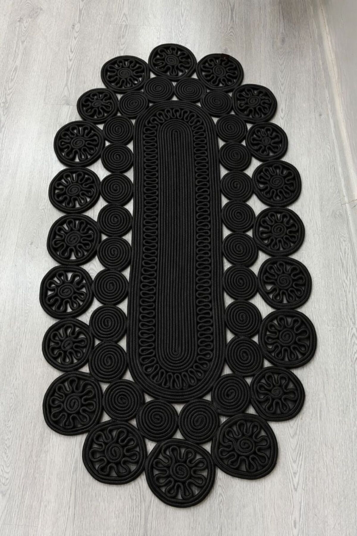 Livia Oval Trikotlu Papatya Hasır Jüt Şık El Dokuma Kilim Dekoratif Antre Modern Ev Dekorasyonu