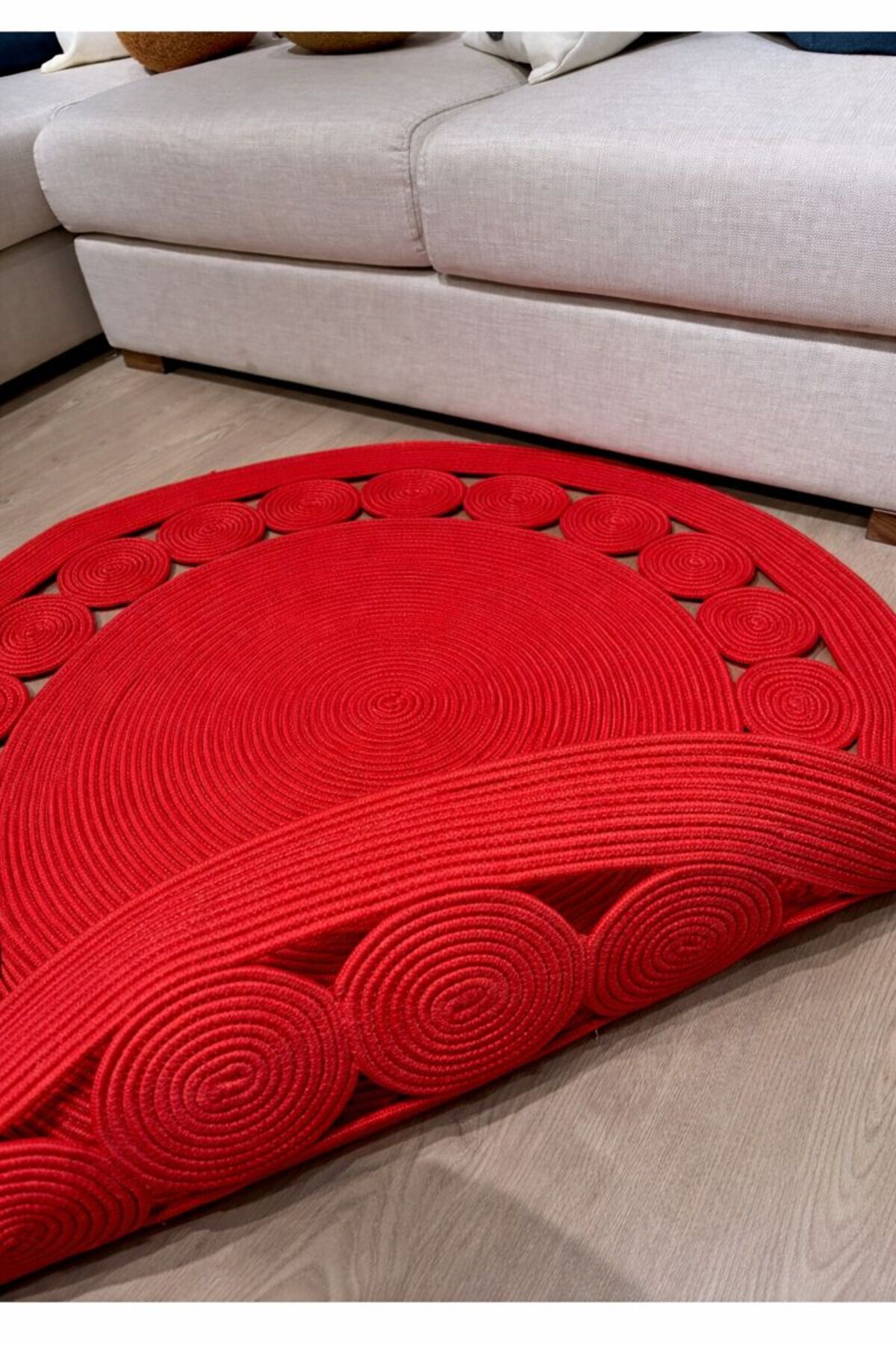 Alternative view of Cookie Yuvarlak Jüt Hasırlı El Örgüsü Kilim Halı