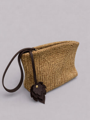 Calia Ekstra Hafif Yumuşak Halat Örgü Hakiki Deri Detaylı Clutch ve Kısa Saplı Kadın Çanta