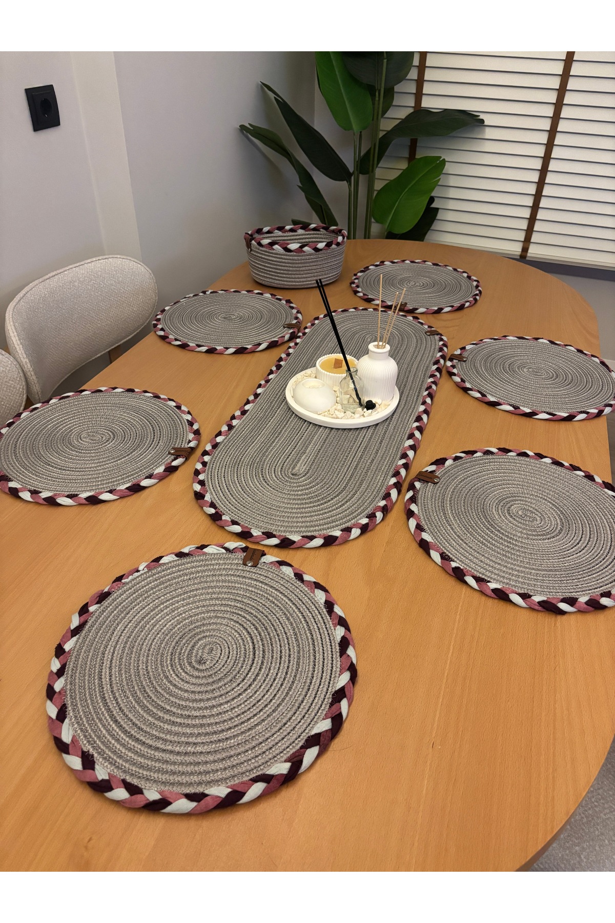 Sera Hasır Sofra Seti 6’lı Supla + 1 Runner + 1 Ekmeklik Doğal El Yapımı Amerikan Servis - Görsel 3